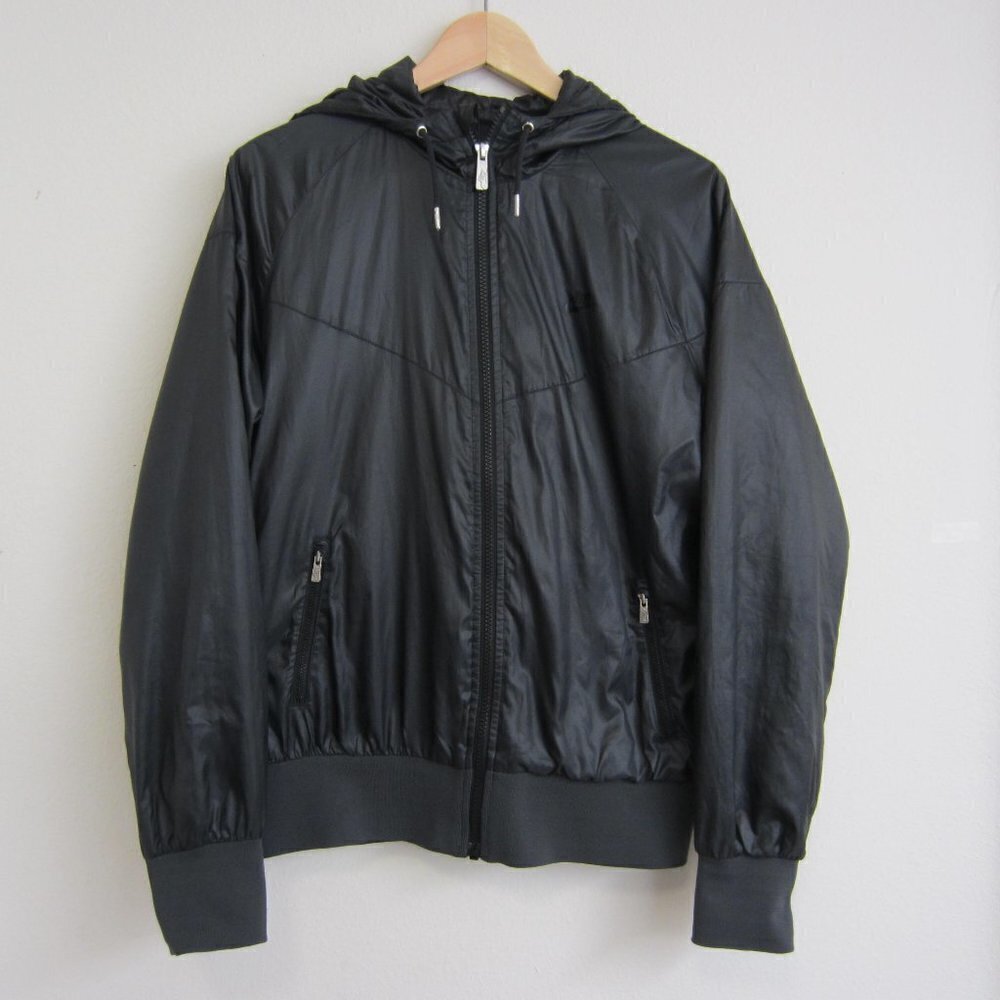 Nike Jacket Women's M Black Hooded Logo Soft shell Full‎ Zip Pockets Long Sleeve